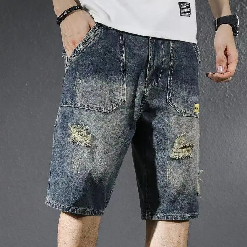 

Mens Distressed Jeans Shorts Relaxed Fashionable Oversized Bermuda Utility Summer Thin Breathable Comfortable Urban Hip Hop Wear