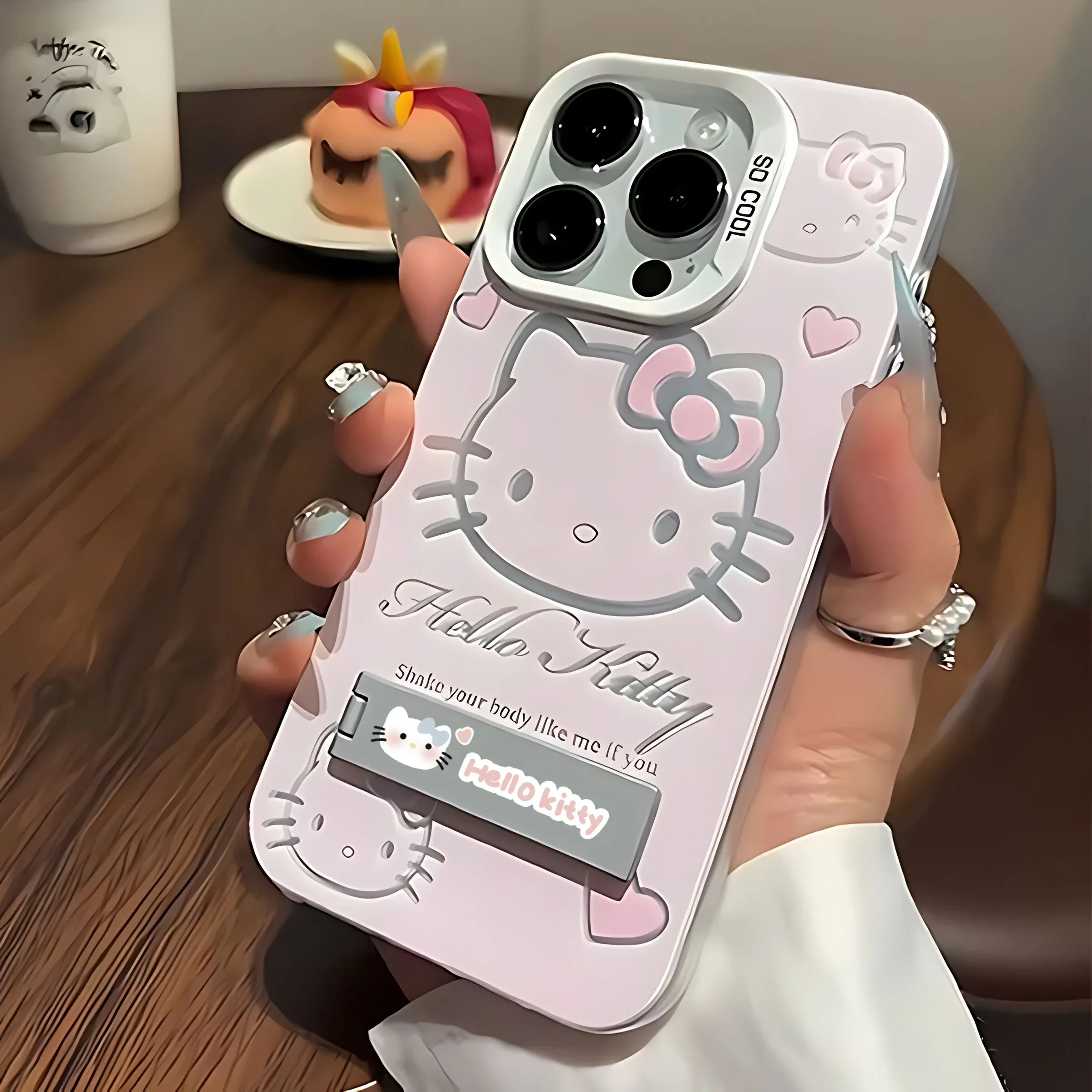 Funda de teléfono rosa de Hello Kitty con soporte, carcasa de lujo a prueba de golpes para iPhone 16, 15, 14, 13, 12, 11 Pro Max, X, XR, XSMAX, 8, 7