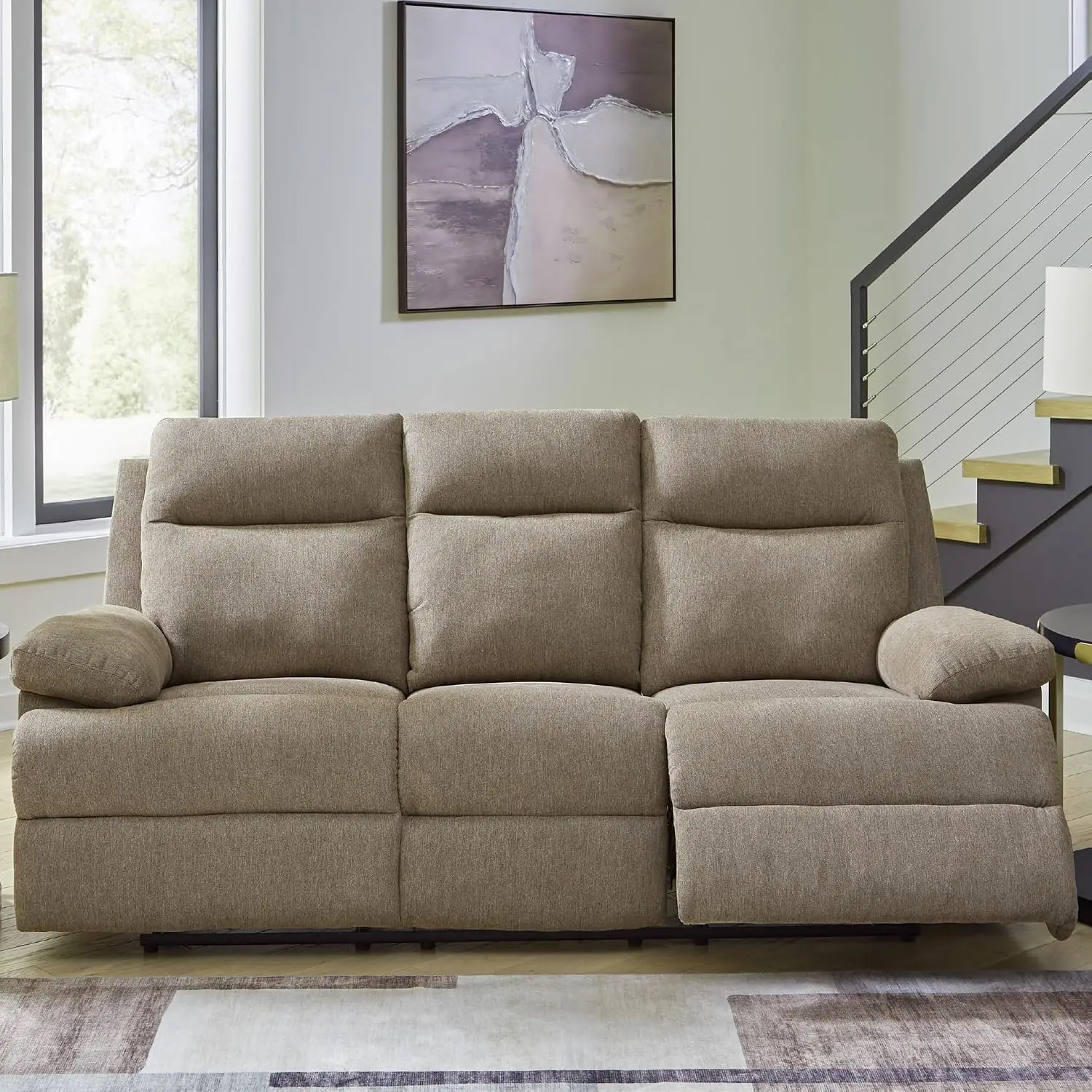 Reclining Sofa Couch with Drop Down Table, Mocha, Customized