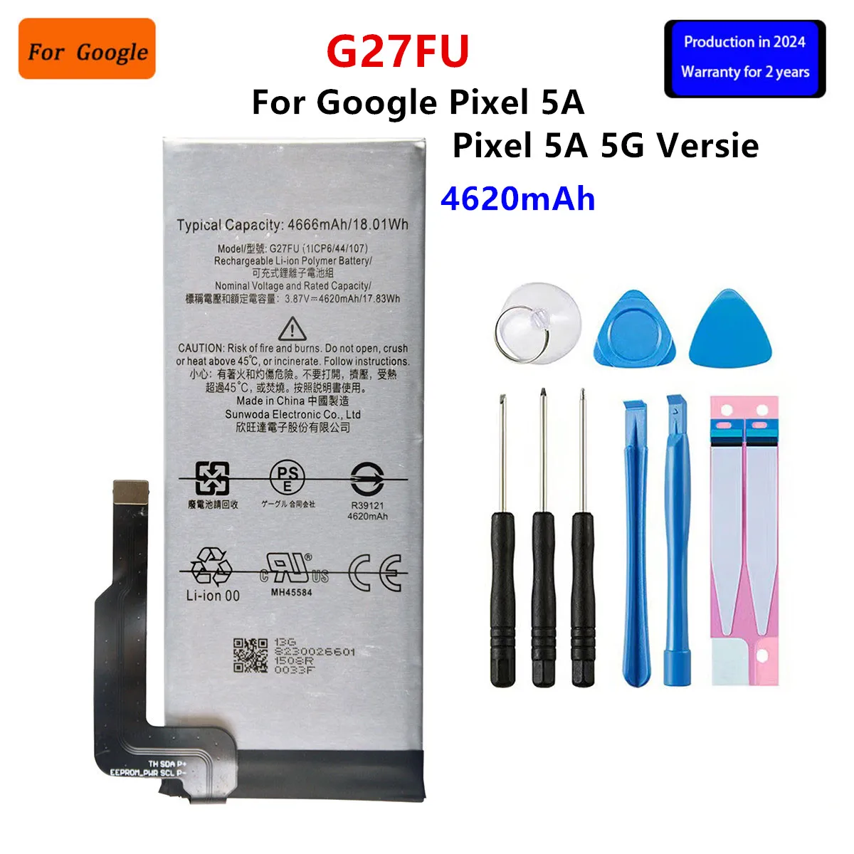 

100% Orginal G27FU 4620mAh Replacement Battery For Google Pixel 5A /Pixel 5A 5G Versie Genuine Latest Phone Batteries+Tools Kits