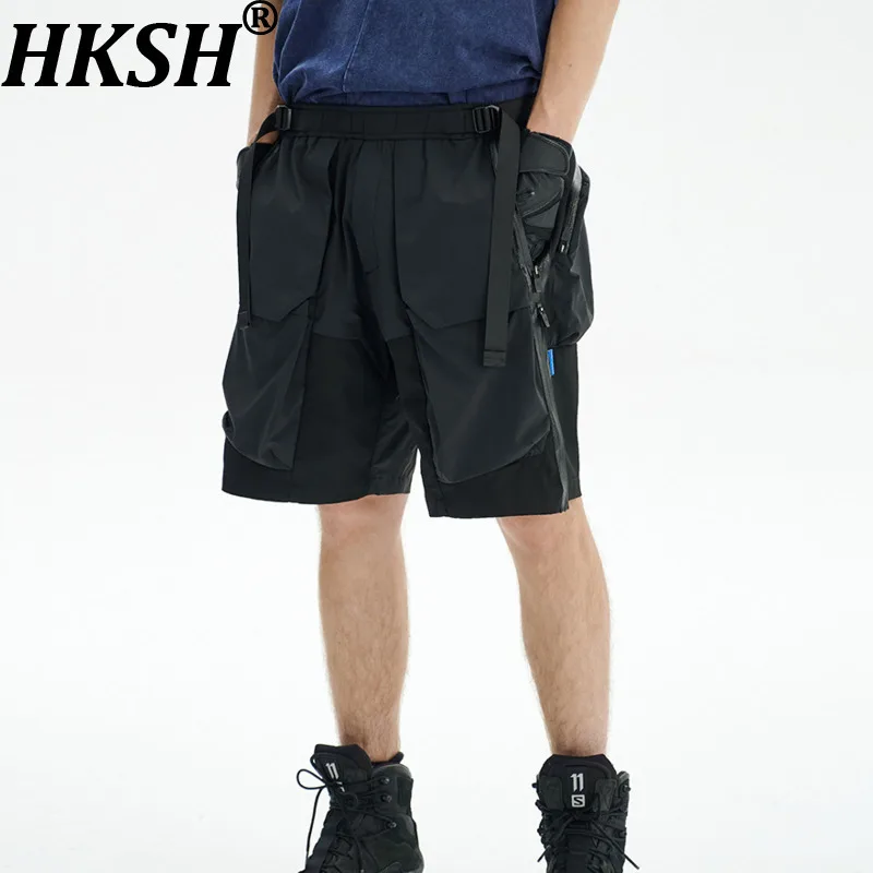 

HKSH летние мужские Tide Dark Punk Techwear, тактические капри нестандартного кроя, функциональные уличные водонепроницаемые шорты на молнии HK10308