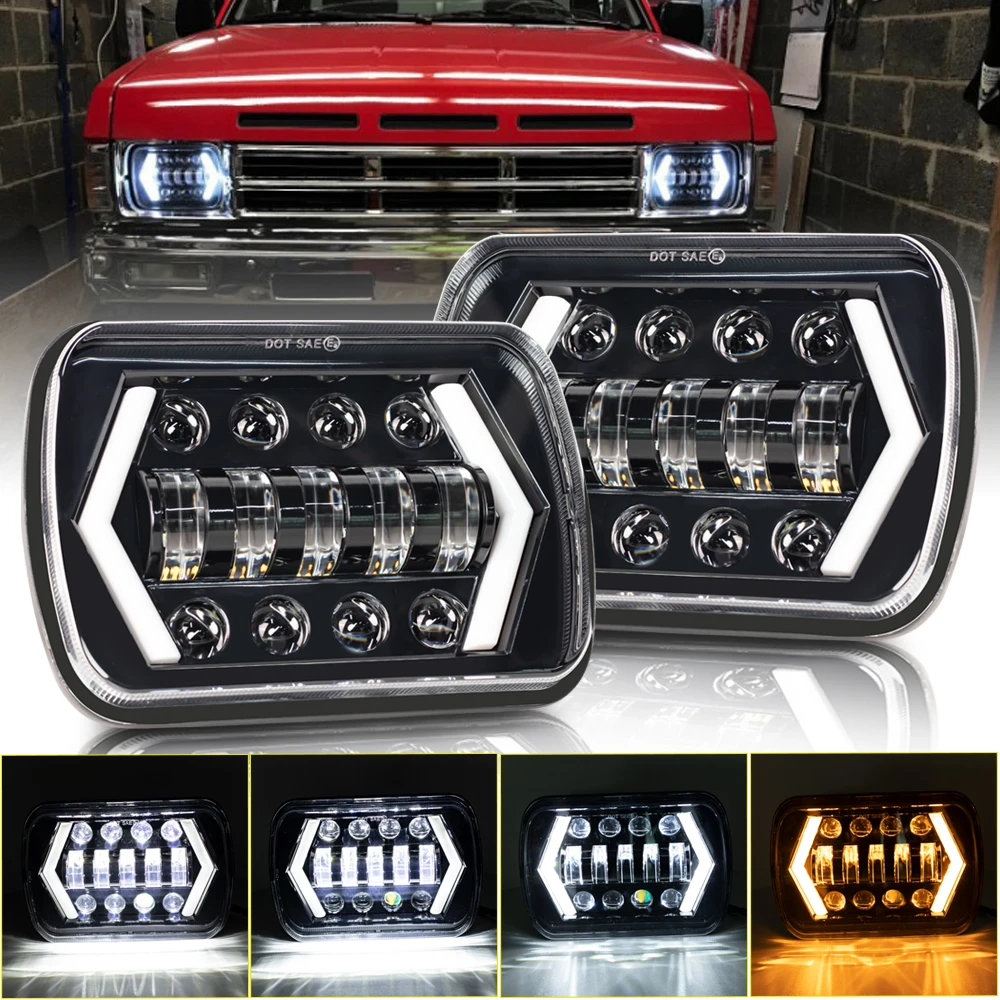 Car 7X6 Led Headlights 5x7 Inch Hi Low Beam Headlamp For Jeep Wrangler YJ Cherokee XJ H4 Plug H6054 Headlights H5054 6052