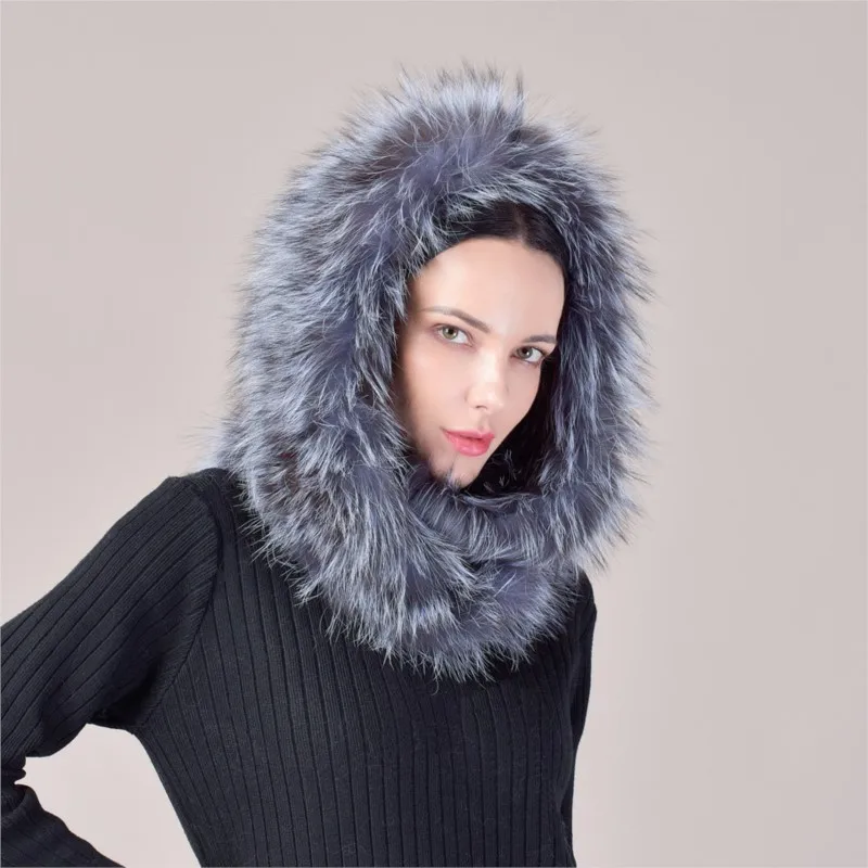 Woven wool snow cap scarf and hat integrated warm cold-resistant thick fur
