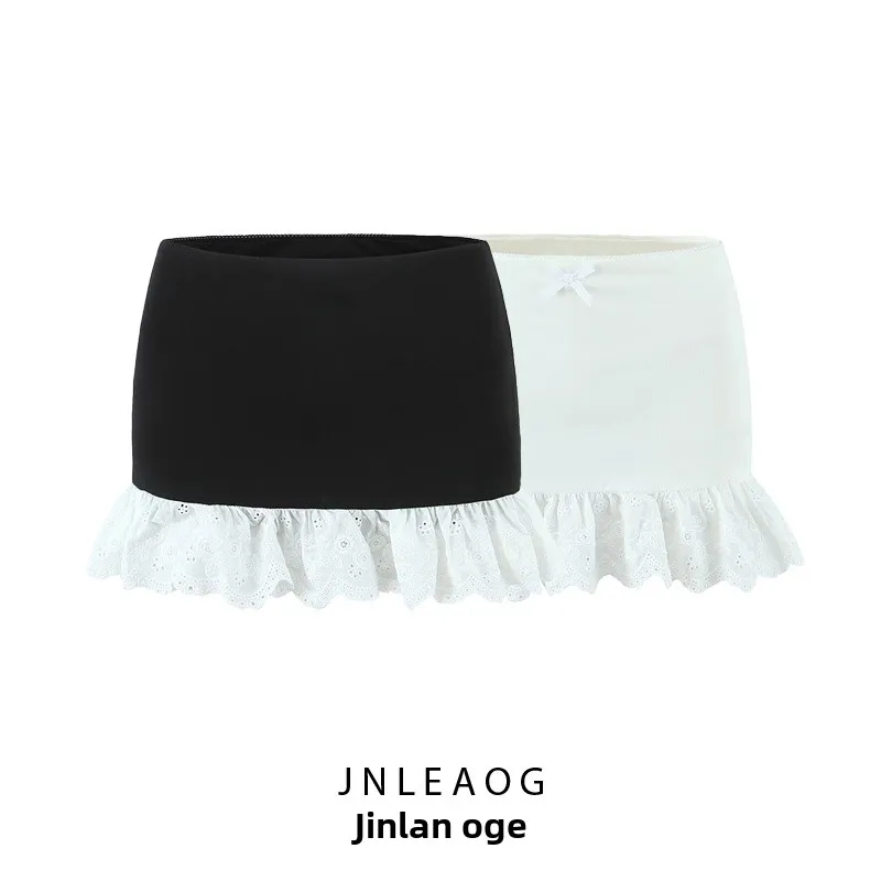 JNLEAOG 섹시한 타이트 레이스 하프 스커트 이너 팬티 포함 하이 웨이스트 폴리에스터 섬유 여름 캐주얼 숏 스커트 여성용