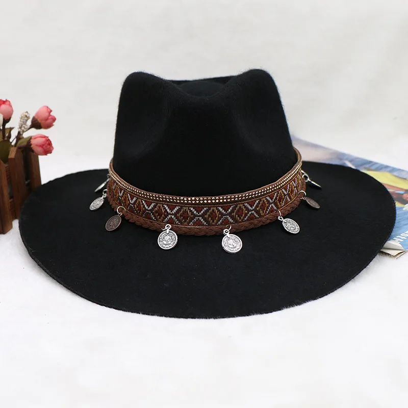 Chapeau tibétain en feutre de laine avec pompon, accessoires rétro, chapeau de cow-boy occidental, Europe et Amérique