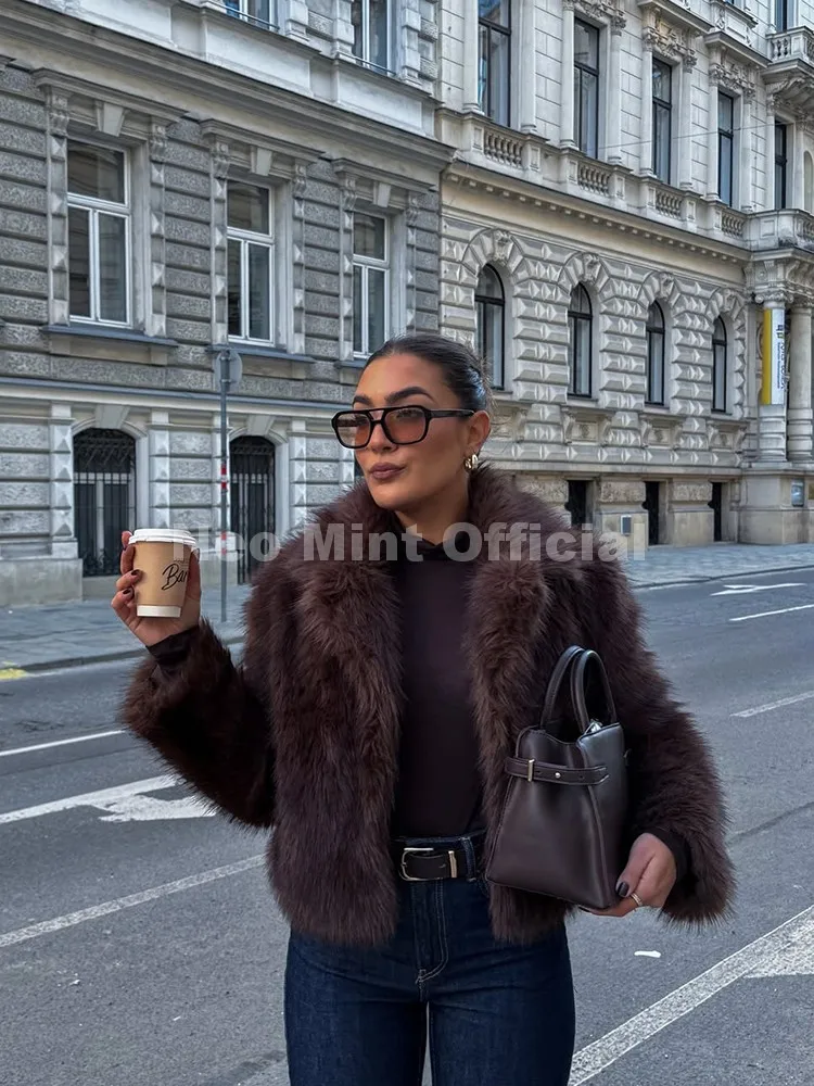 Neo Mint-abrigo de piel de zorro ecológico esponjoso para mujer, chaqueta de piel sintética degradada corta a la moda para chicas, abrigo de invierno para mujer 2025