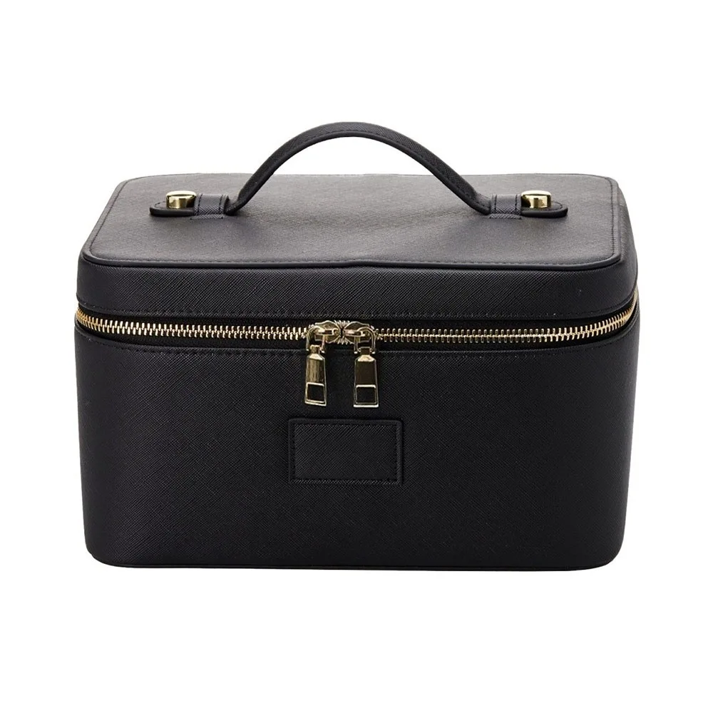 PU Leather Makeup Bag Square Shape Waterproof Toiletry Bag Large Capacity Removable Divider Camera Storage Bag for Women & Men