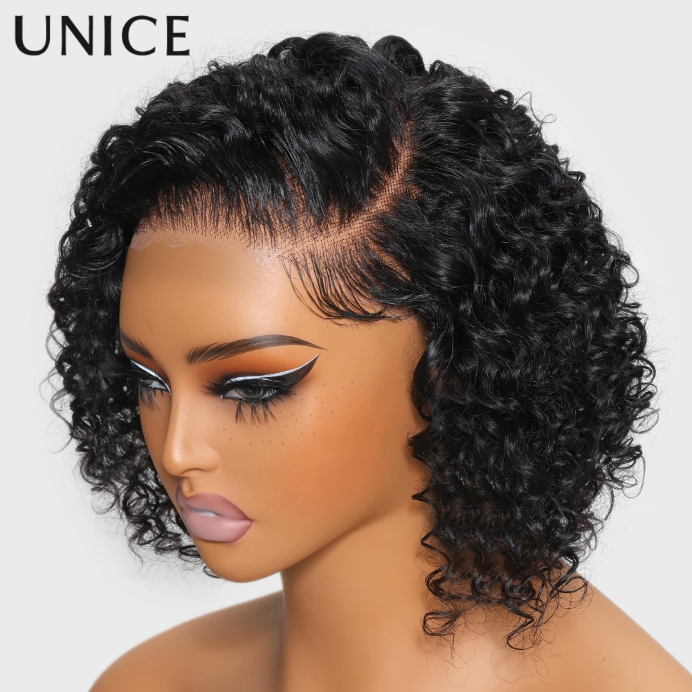UNICE Bye-Bye Slip 7x5 Lace Side Part Curly Bob Wig Human Hair With Drawstring Pre Cut Pre Bleached Glueless Wig 150% Density view 2