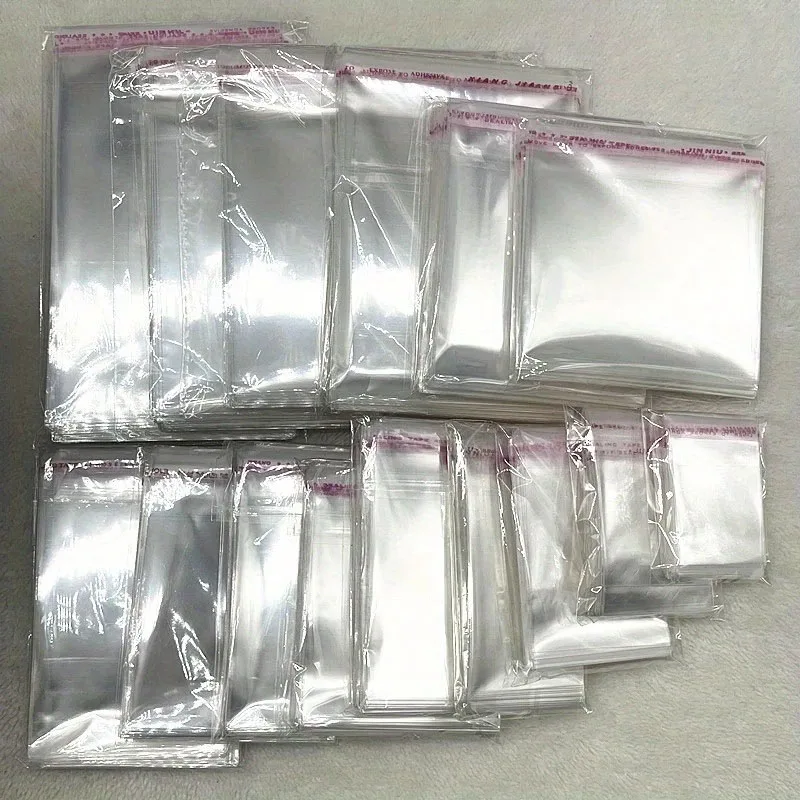 1000-100Pcs Sacos Plásticos Transparentes OPP Autoadesivos, Sacos de Celofane Transparentes com Fechamento Automático para Embalagem de Joias, Presentes, Biscoitos e Doces