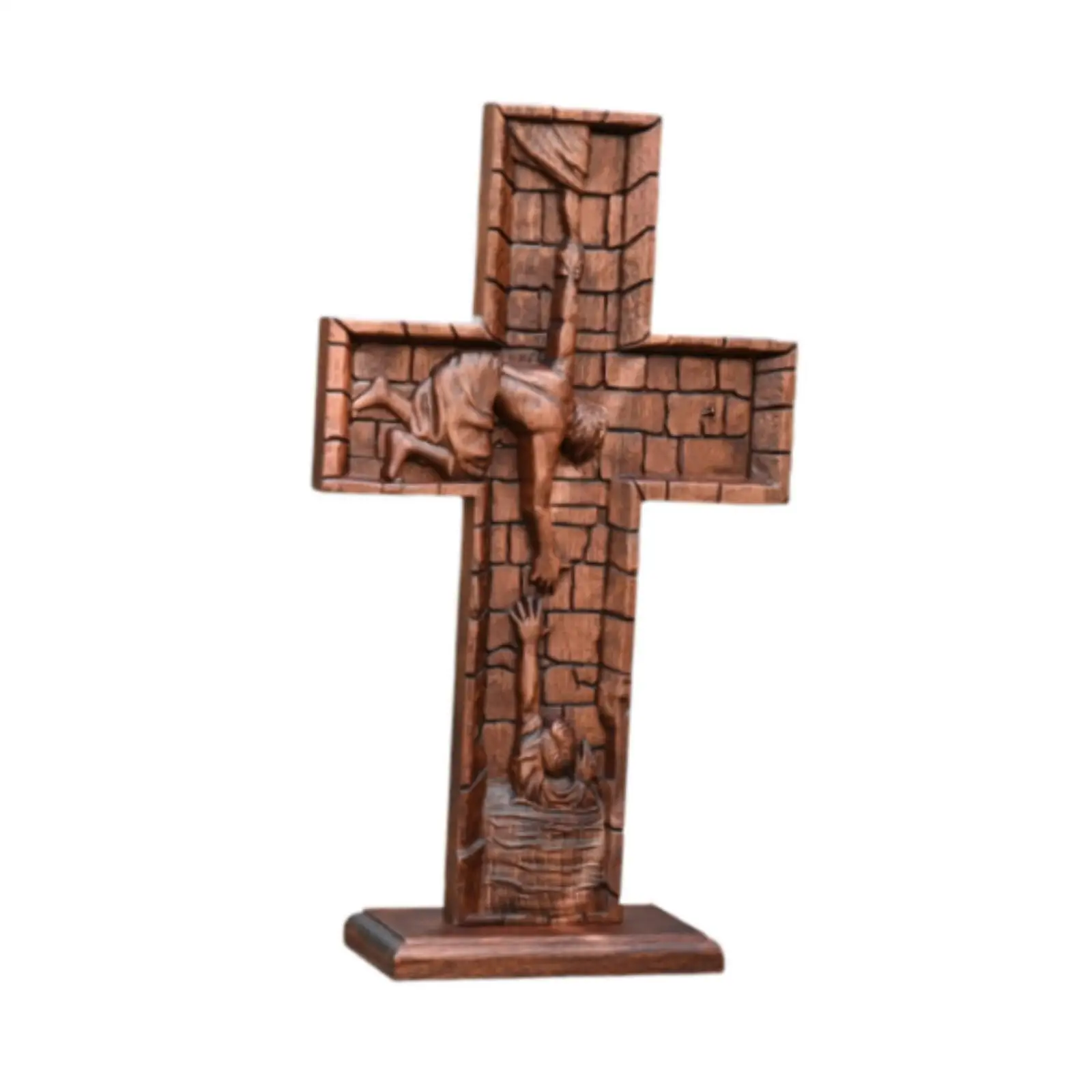 

Wood Crucifix Standing Salvation Cross Wall Cross for Fireplace Decor Lightweight Handcrafted Desktop Ornament Christian Gift
