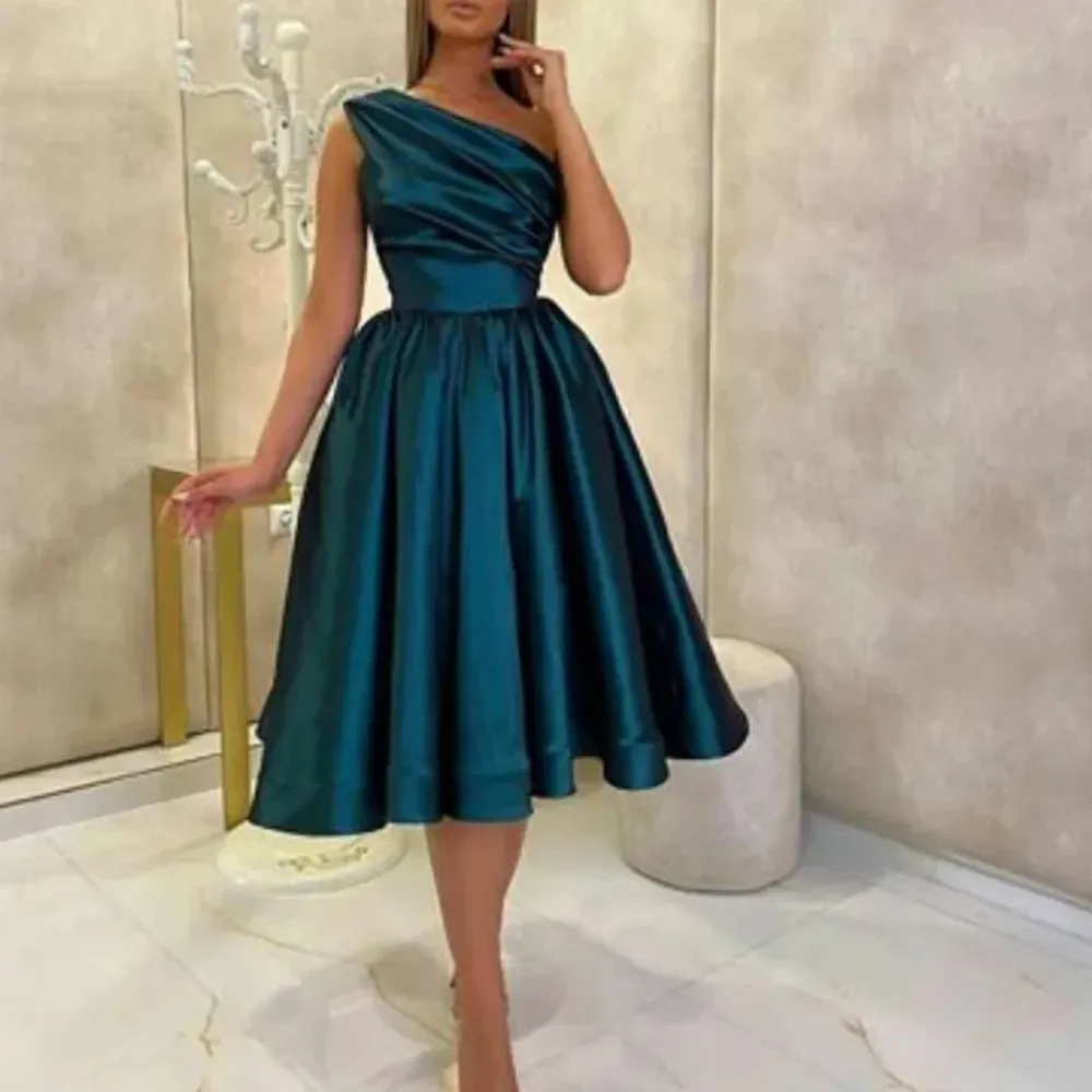 2024 One shoulder Short Evening dresses Woman Party Night Satin Cocktail jurken Cheap Cocktail Dress Prom Gowns فساتين سهرة