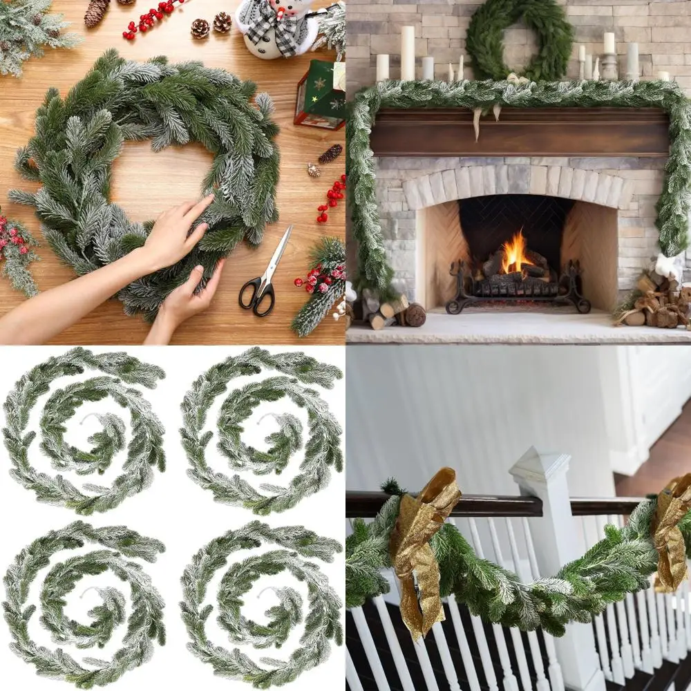 

Набор из 4 гирлянд из искусственной снежной сосны, зелень 9 футов с белым кедом, домашний/наружный рождественский декор для каминов и лестниц