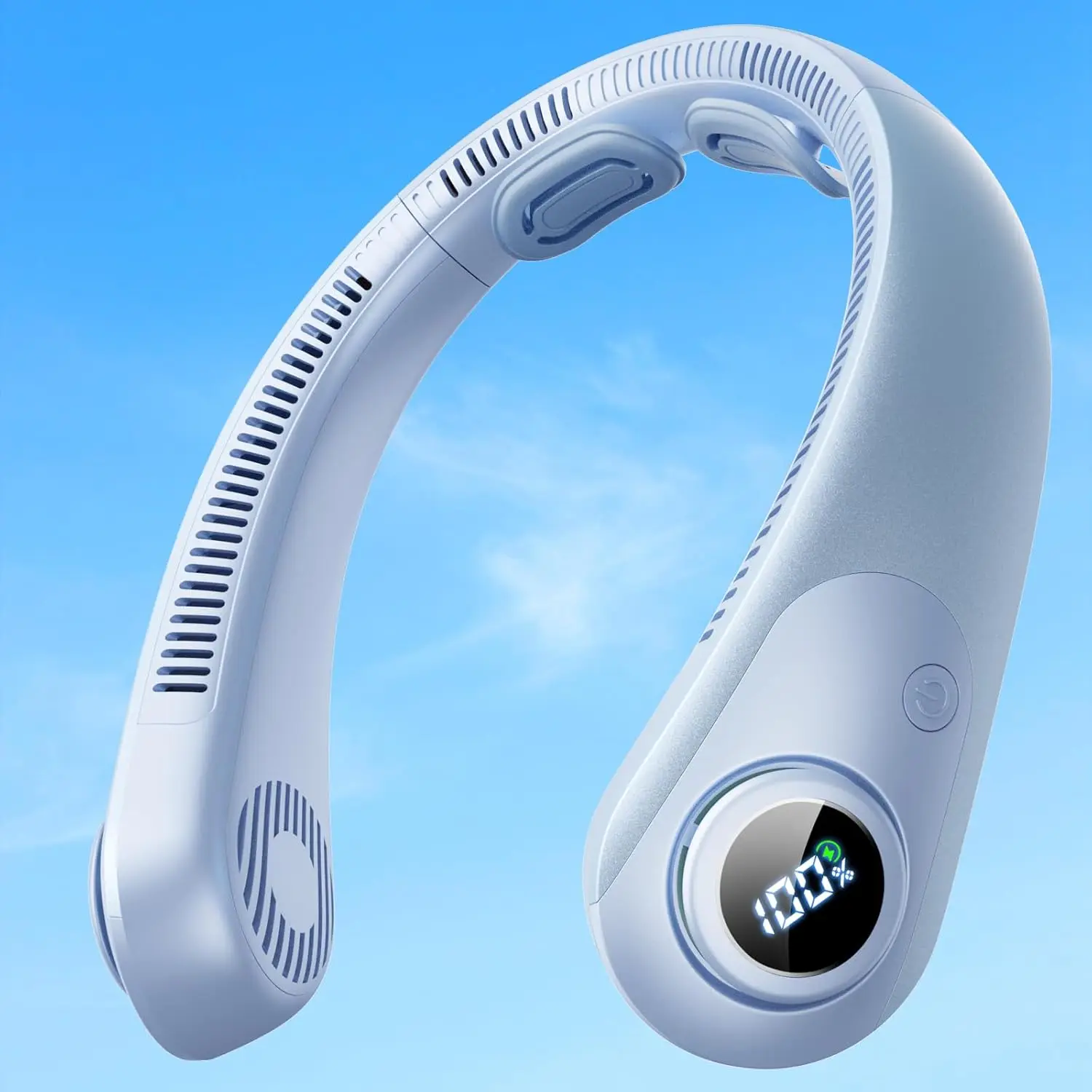 

Портативный вентилятор для шеи с LED-дисплеем, охлаждение без помощи рук, 5 скоростей, перезаряжаемая батарея для путешествий и кемпинга