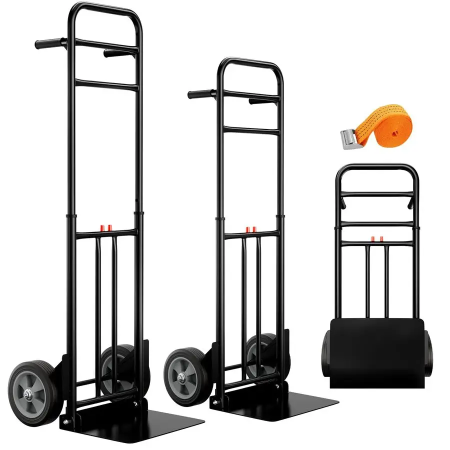 

Hand Truck Heavy Duty, 600 LB 800 LB Moving Dolly Cart, Compact Foldable Alloy Steel Design, Adjustable 47.5 51.5, 8 Solid Rubbe