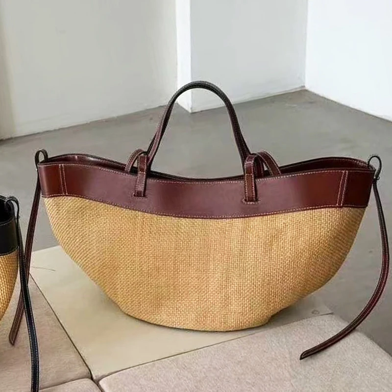 Beach Tote Bags For Women Luxury Designer Handbag Purses 2026 New In Raffia cowhide Top Handle With Inner Card Underarm Shoulder