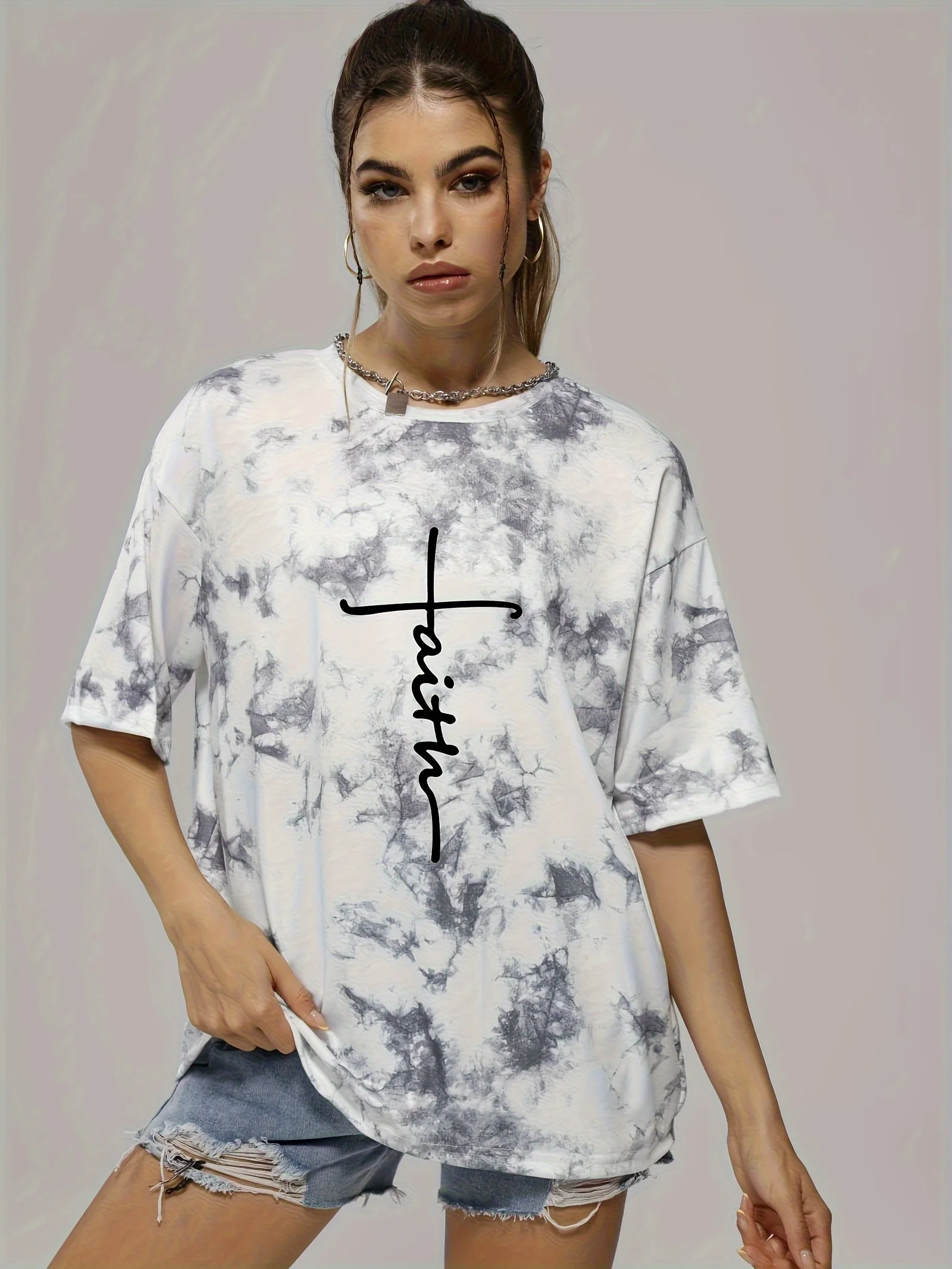 

Letters Print Pattern Woman T Shirt Girl Oversize Daily Top Female Creativity Streettshirt O-Neck T-Shirt Casual Clothes