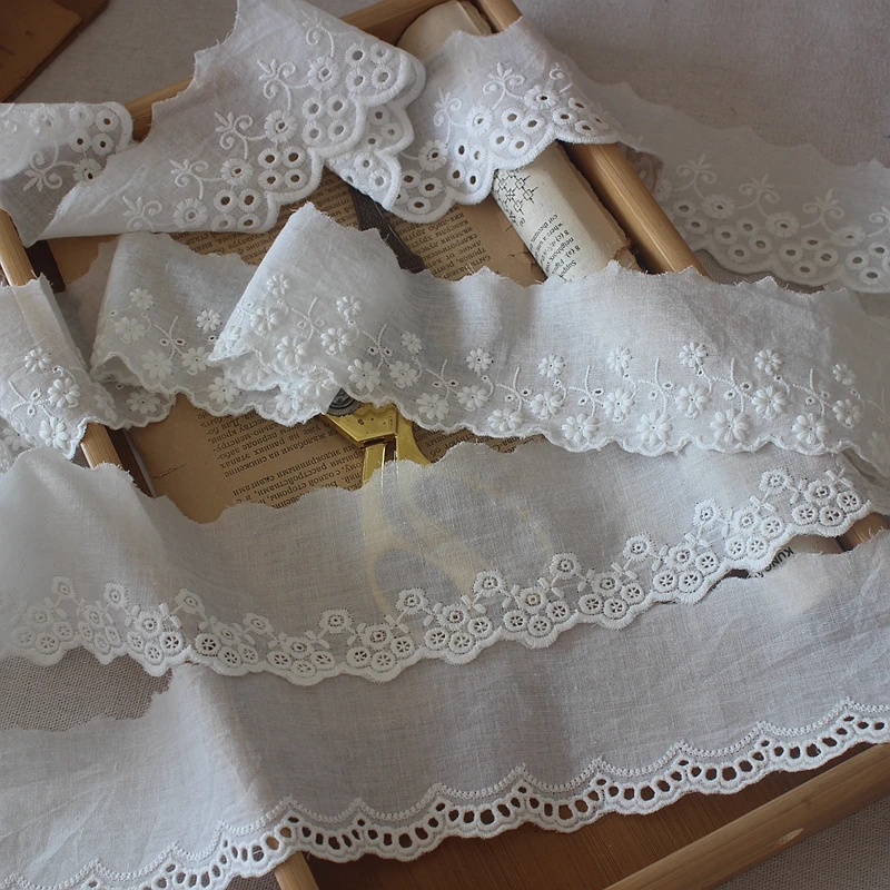 Cotton Lace Fabric for Needlework, DIY Decorative Embroidery, Clothing Accessories, Home Doll Skirt, Off White, 2Yards