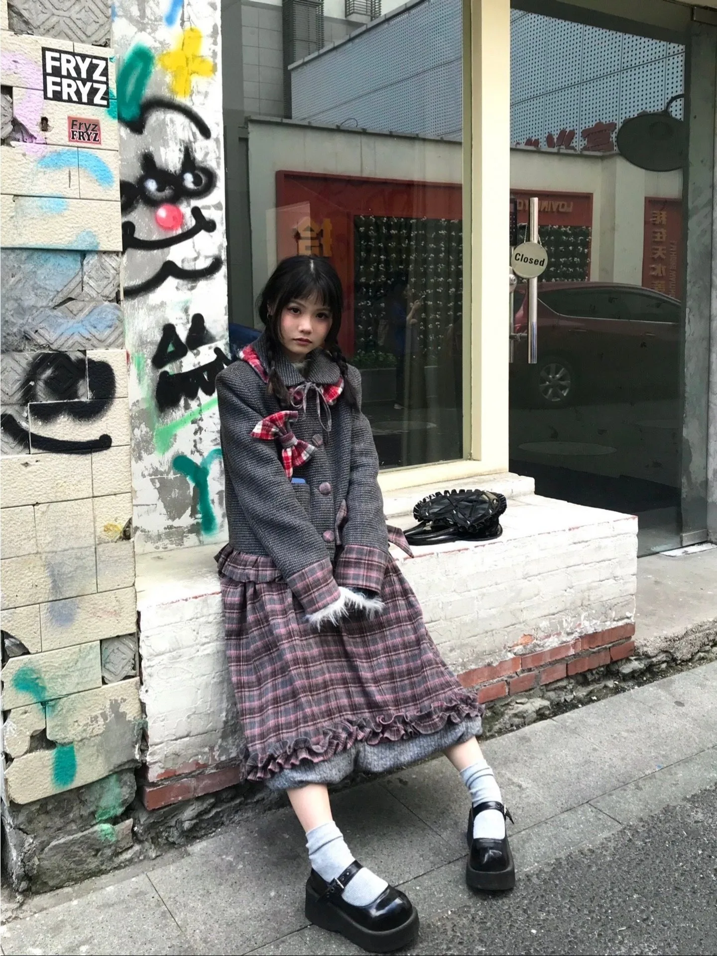 

Autumn Winter Plaid Open Cardigan Top And f Skirt Knot Splicing Long Dr Two Piece Set Women's Faion Ensemble