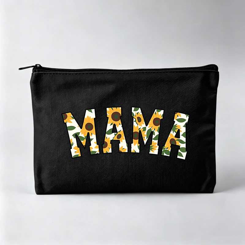 Sunflower Letter Print Makeup Bag, Fashion Cosmetic Pouch for Daily Use