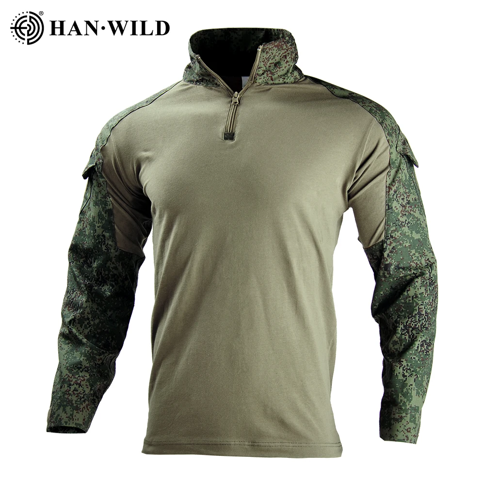 Outdoor Russian Shirt Tactical Mens Clothes T-Shirts Security Long Shirts+Pads Shirt Camping Hunting Clothing