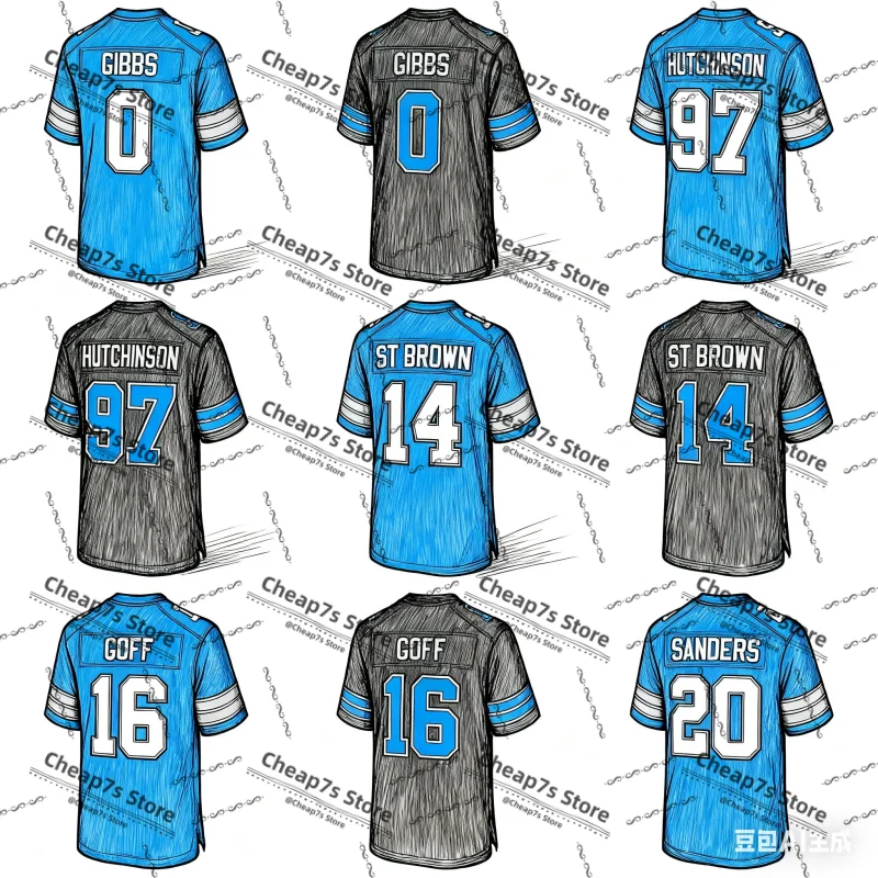 

Detroit American Football Jersey High Quality Hutchinson St. Brown Barry Sanders Jahmyr Gibbs Jersey Football Uniform