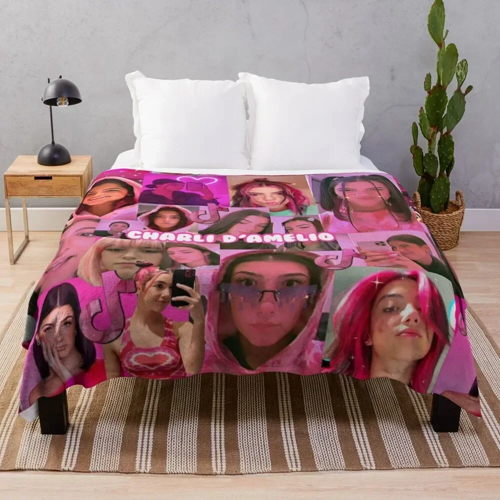 

Pink Charli DAmelio collage Throw Blanket Fluffy Cozy Throw Blanket for Home Decor