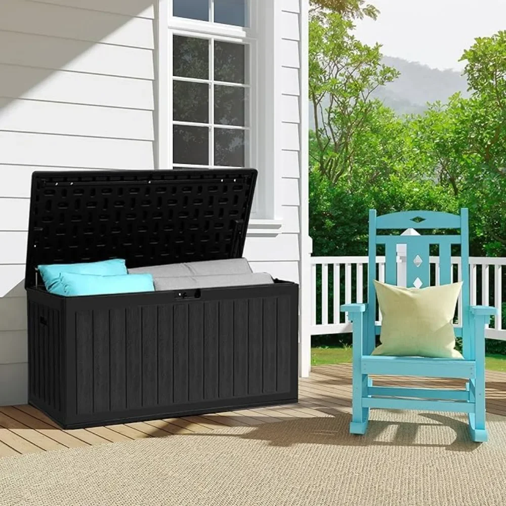 90 Gallon Large Deck Box, Double-Wall Resin Outdoor, Deck Storage for Patio Furniture,Cushions,Pool Float,Garden Tools(Black)