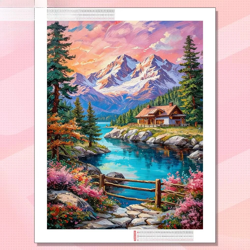 Diamond Painting Neuheiten 2026: Berglandschaftskunst, Mosaik-See-Fluss-Bild aus Strass, Handgefertigt