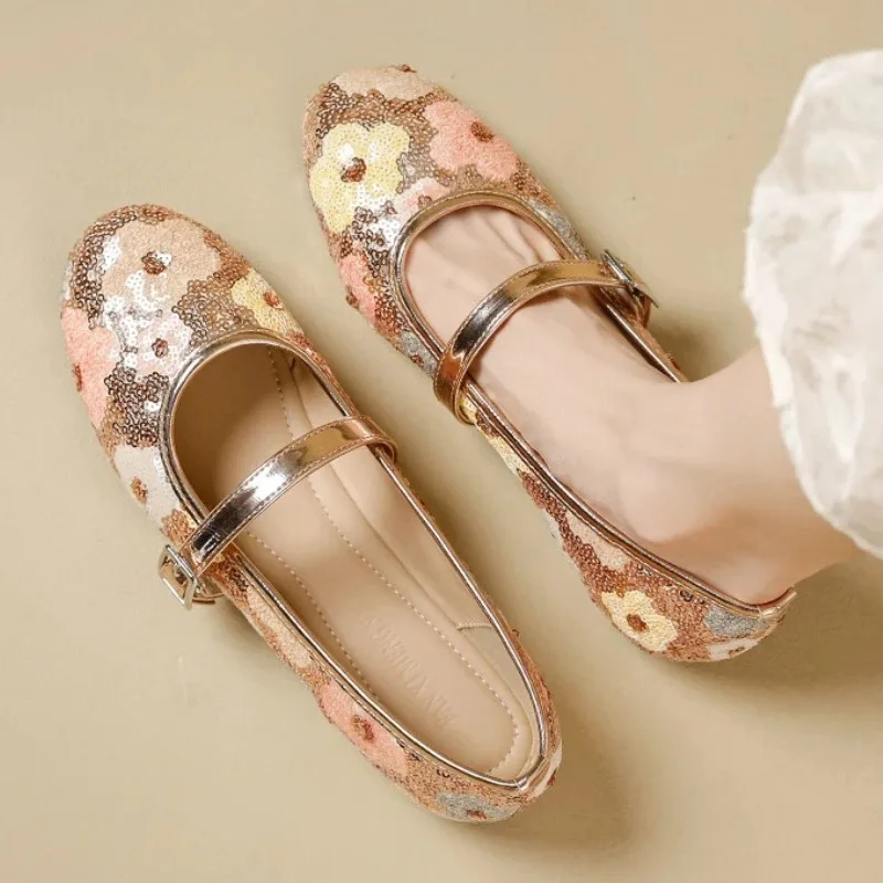 

Luxury Bling Ballet Flats Women Round Toe Colorful Floral Buckle Design Mary Jane Shoes Elegant Party Shoes Comfort Flat Sandals