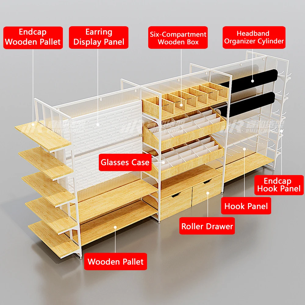 Picture 6: Custom.MINISO Style Retail Shelves Eco-Friendly Wooden&Metallic Display Multi-Purpose Gondola Display Racks for Grocery Store