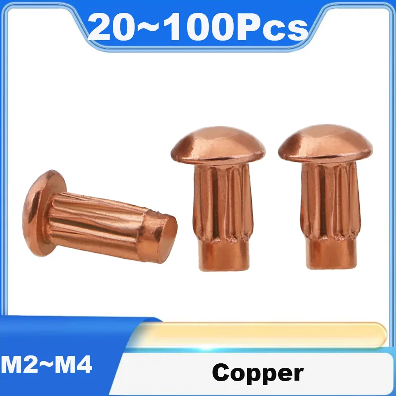 GB827 Solid Copper Knurled Rivets M2 M2.5 M3 M4 Round Head Purple Copper Rivet Knurl Shank Solid Rivets Name Plate Button