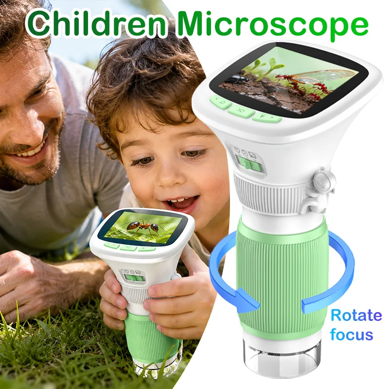 Microscope numérique portable pour enfants 1000X avec écran de 2,4 pouces, jouet éducatif scientifique STEM pour enfants avec fonction photo et vidéo