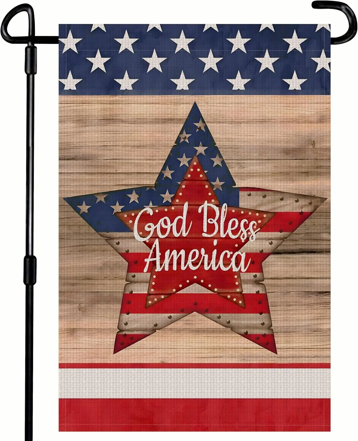 Patriotic God Bless America 4th of July Garden Flag Vertical Double Sided Blue Red Star Independence Day Memorial Day Yard O SSL
