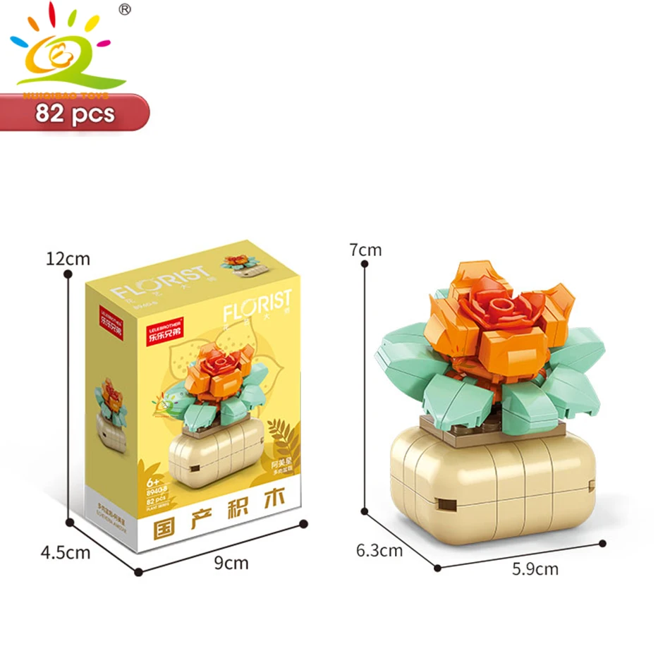 HUIQIBAO MOC Bloem Succulent Ingemaakte Model Bouwsteen DIY Eeuwige Boeket Thuis Bureau Plant Decor Baksteen Meisje Gift Kinderen Speelgoed