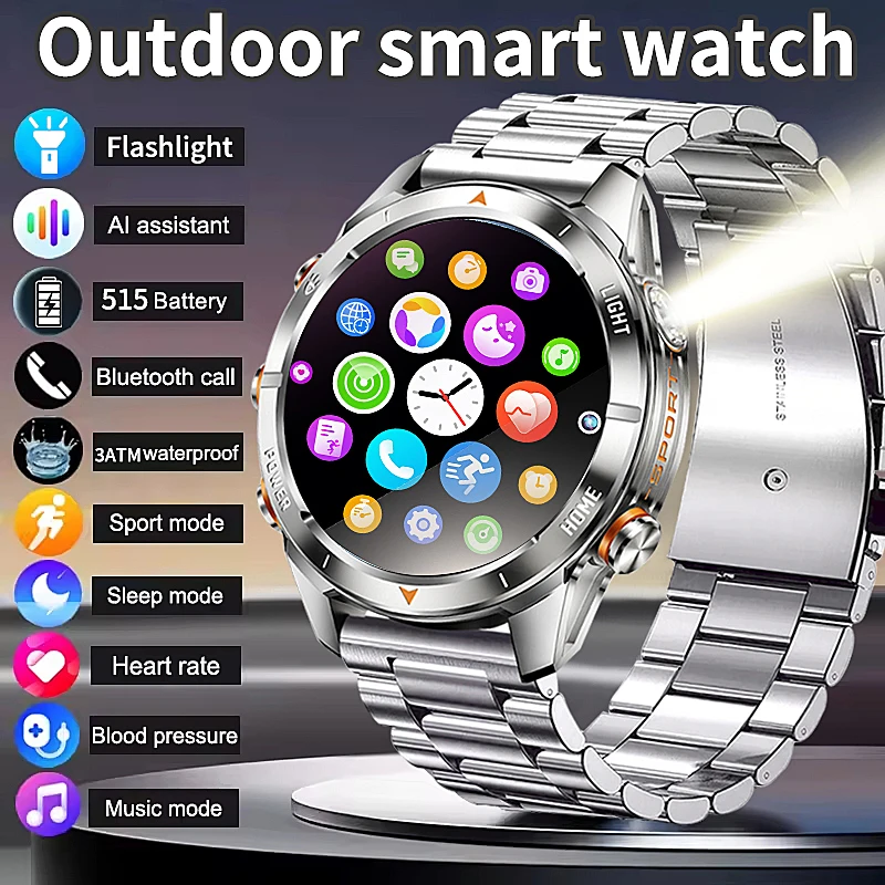 

Новые уличные военные умные часы для мужчин 360*360 AMOLED HD экран 100 + спортивный режим 515 мАч большая батарея 3ATM водонепроницаемые спортивные умные часы