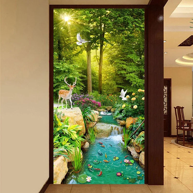 

Custom 3D Photo Wallpaper Green Tree Forest Landscape Entrance Mural Modern Living Room Aisle Corridor Wall Home Decor Wallpaper