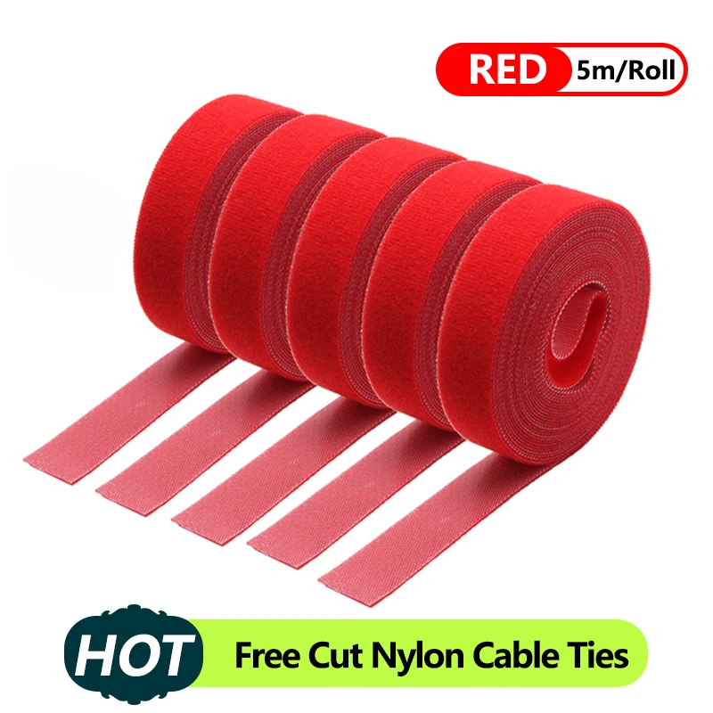 5M/Roll Red 10/15/20/25mm Cable Organizer USB Cable Winder Management nylon Free Cut Ties Mouse earphone Hoop Tape Protector DIY