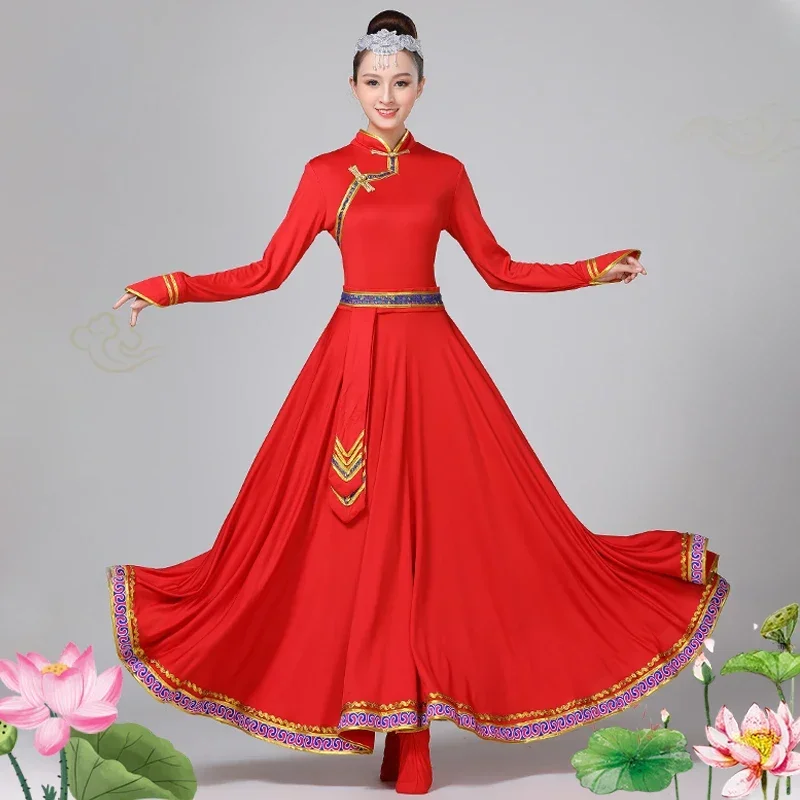 

Mongolian Dance Dress Folk Practice Skirt Chinese Traditional Clothing National Style Tibetan Dance Ancient Ethnic DanceWear