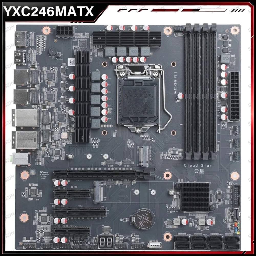 Placa base MATX-C246 Vpro NAS LGA1151 compatible con CPU Core de 8.ª/9.ª generación, 2 M.2 NVMe, 8 SATA3.0, LAN cuádruple de 2.5G para Firewall y Workstation