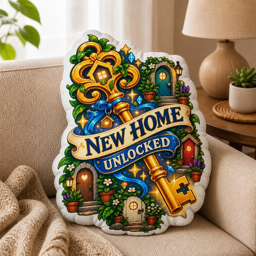 New Home Unlocked Key Throw Pillow Housewarming Gift Fantasy Door Cushion Shaped Stuffed Decorative Sofa Accent Home Decor