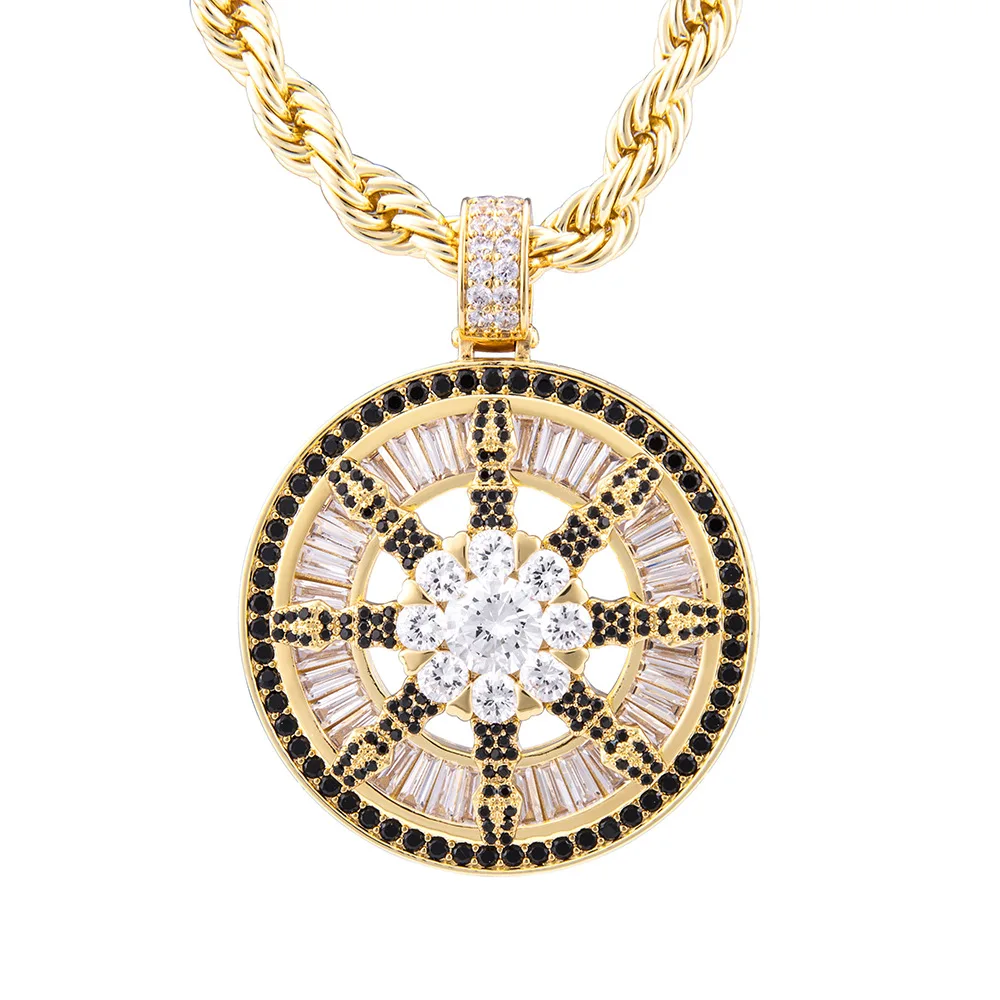 Cuban Link Chain with Pendant Round Octagram Comes and Goes Hip hop Necklace Gold plated Jewelry
