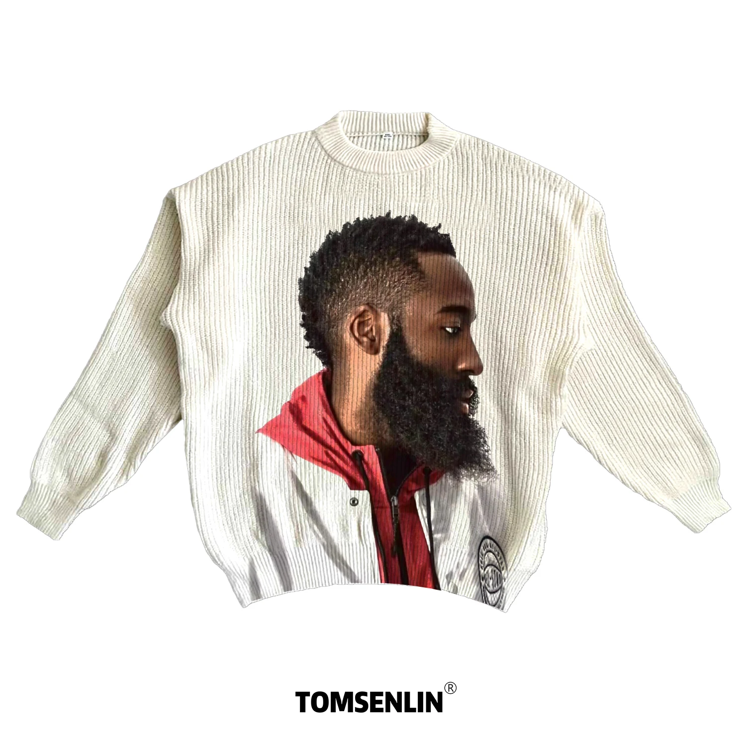 

Senlin James Harden Повседневный американский свитер с ленивым принтом Свободный крой Молодежная энергия Thiened Зимний длинный све Crew Ne