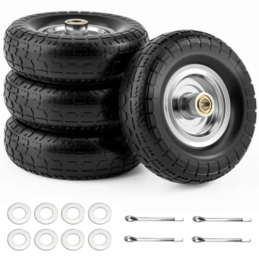 

10/3.50- Flat Free Tire and Wheel Pack 10" Solid PU Heavy Duty Tires with 300LB Load Capacity 5/8" Axle Bore Hole and." Offset