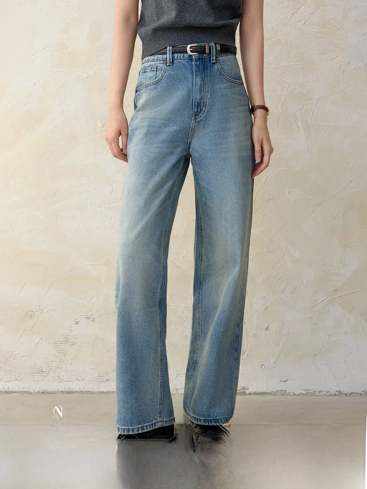 

NAGUAGU Новые осенние джинсы с высокой талией и прямыми штанинами, простые модные женские джинсы из хлопка с застежкой-молнией