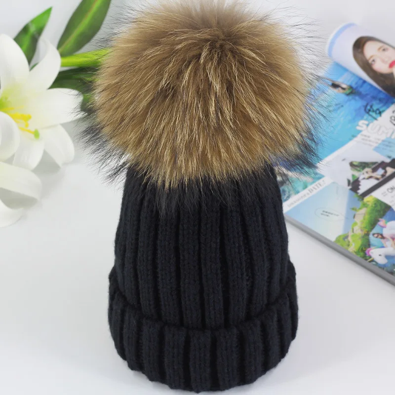 Winter Brand Female Fur Pom Poms hat Winter Hat For Women Girl \'s Hat Knitted Beanies Cap Hat Thick Women Skullies Beanies