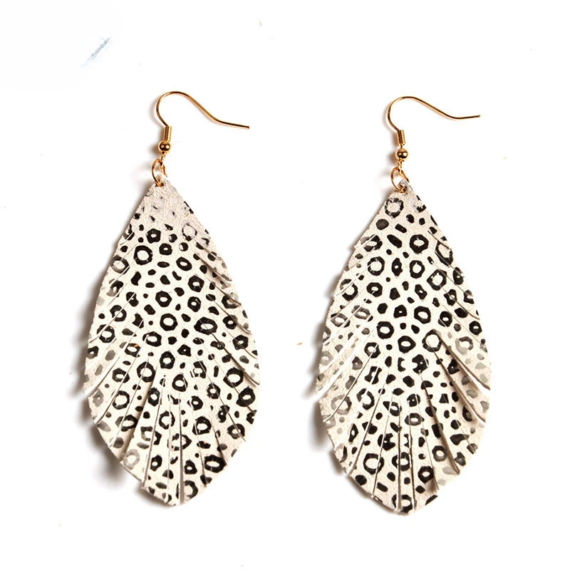 

New genuine leather earrings for women Creative leopard drop earrings Fashion earrings