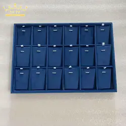 Dark Blue Velvet Jóias Display Bandeja, Anel, Pulseira Titular, Colar, Brincos, Pingente Caso De Armazenamento, Tamanho Grande, 35x24cm