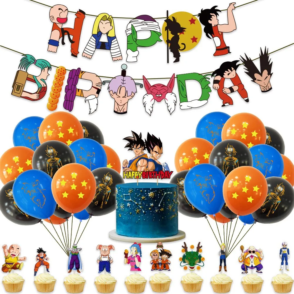 Sets de Fiesta de Cumpleaños de Dragon Ball Z Wukong, Artículos para Baby Shower de Niño, Pancarta, Sets de Globos de Látex, Decoración para Pastel, Regalos de Cumpleaños