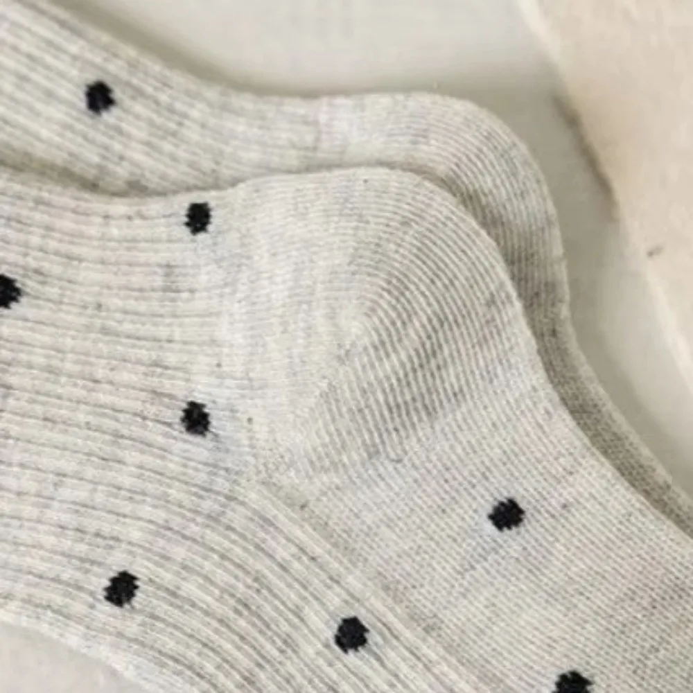 5Pairs/set Soft Cotton Mid-Calf Crew Socks Loose Cuff Polka Dot Pattern Frill Loose Cuff Socks 5 Pairs Set Fall Winter Weight