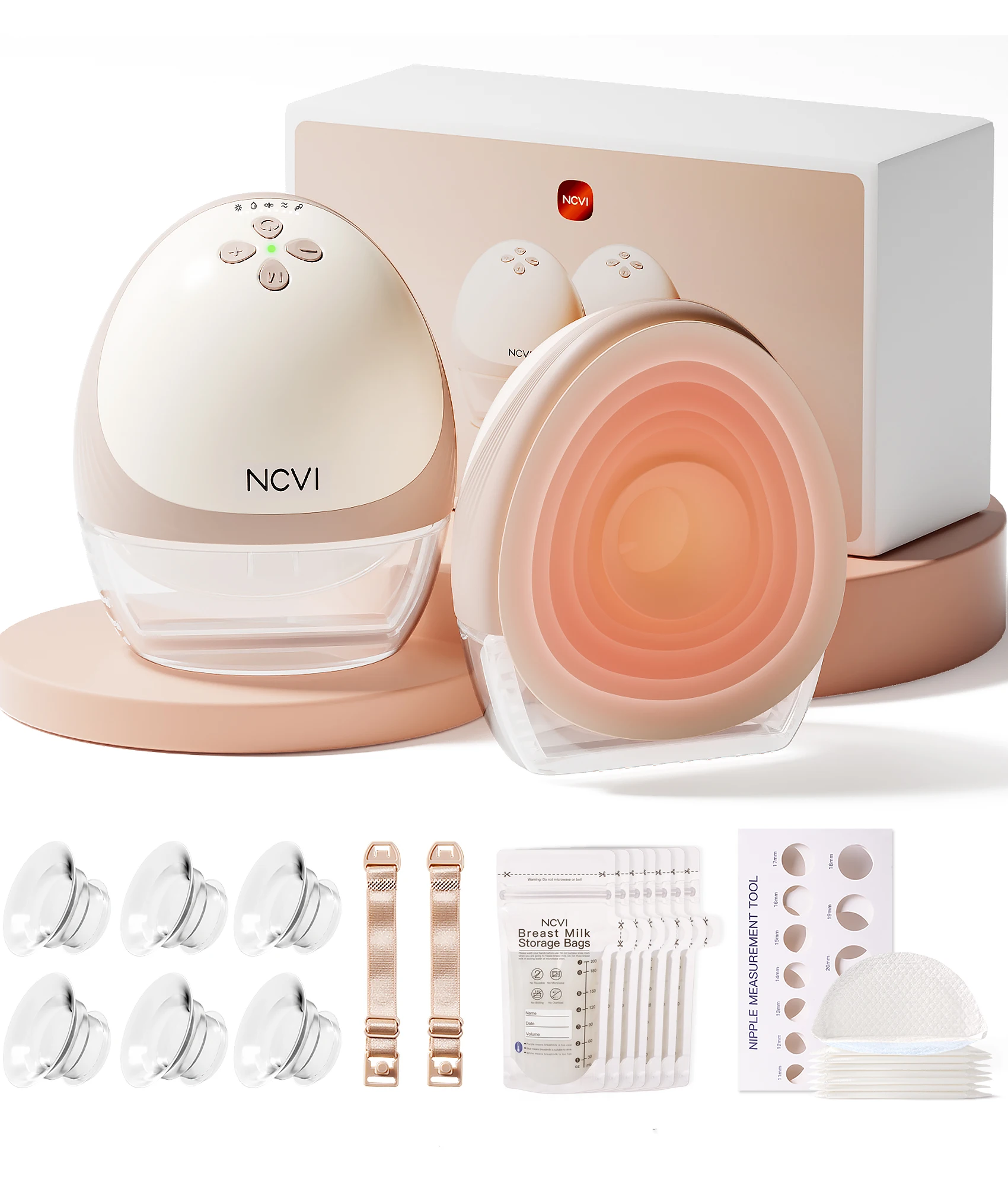 NCVI Heated Wearable Breast Pump Hands‑Free, 4 Modes 9 Levels, 300mmHg Suction, Leakproof 46dB Quiet 2000mAh Portable Breastfeeding Pump for Moms